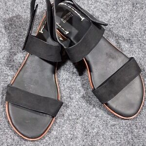 Johnston & Murphy Suede Sandals Black Leather‎ Flat Ankle Strap Women 9M